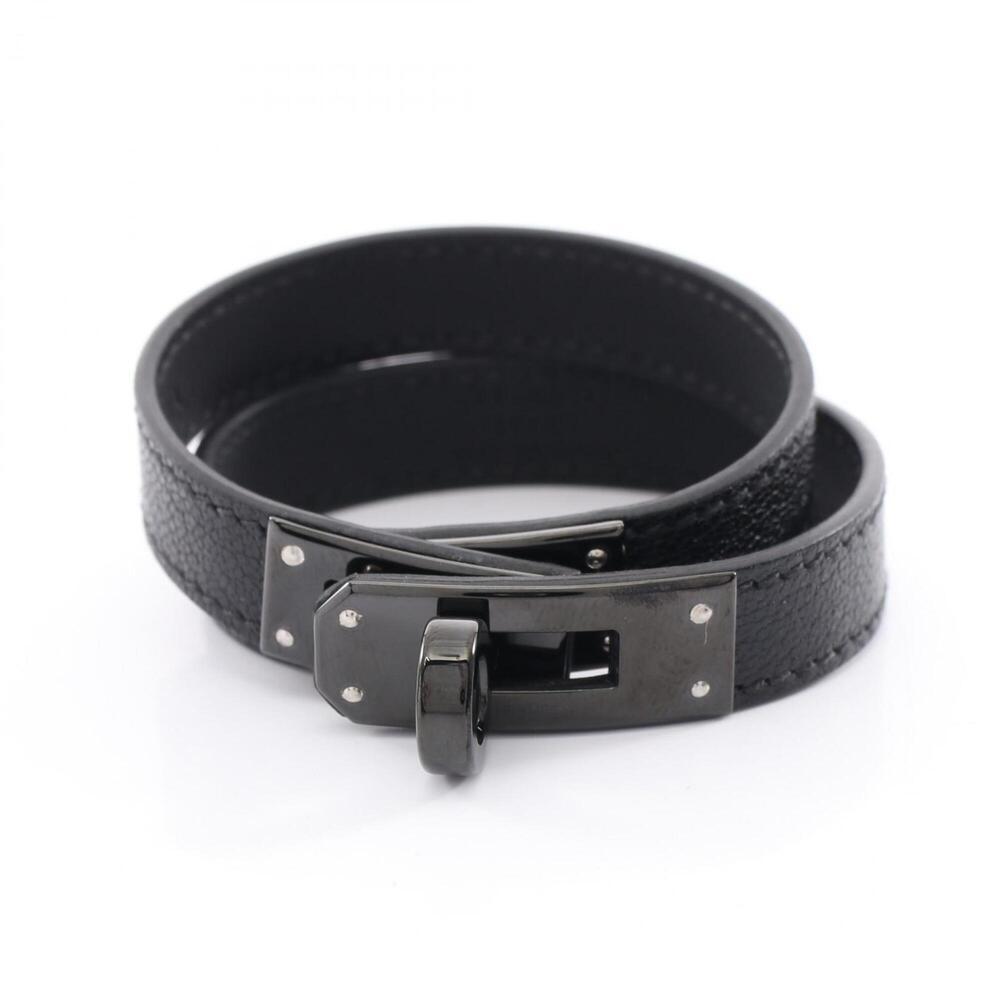 HERMES Black Leather Charm Bracelet